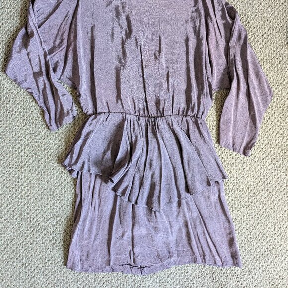 Vintage metallic-like purple mini dress with flattering hip skirt, size M - Picture 3 of 15